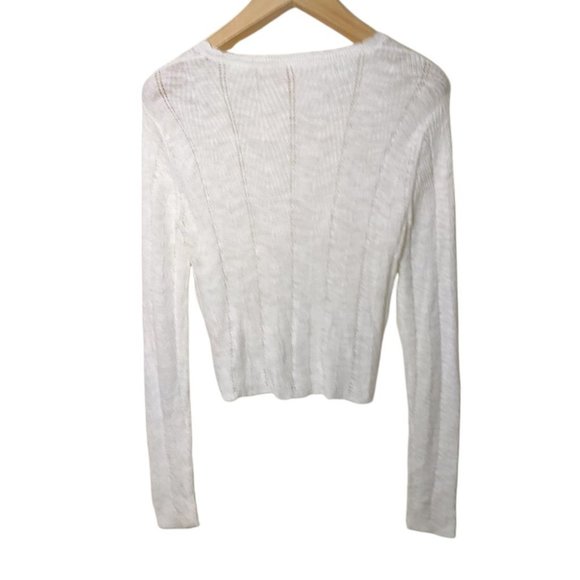 NWOT Rebecca Taylor Chevron Cardigan Large Cream Cotton Blend Sweater - Picture 5 of 7